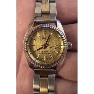 Ladies GENEVA Two Tone Diamond Accent Water Resistant Watch Gold & Silver Analog